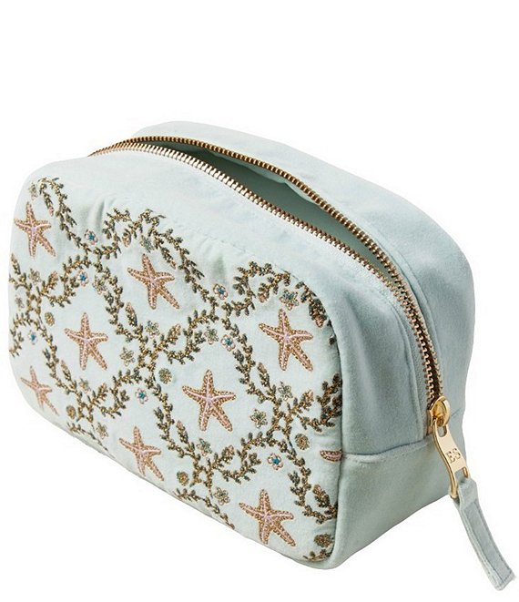 Starfish Garden Velvet Makeup Bag -Ice Blue