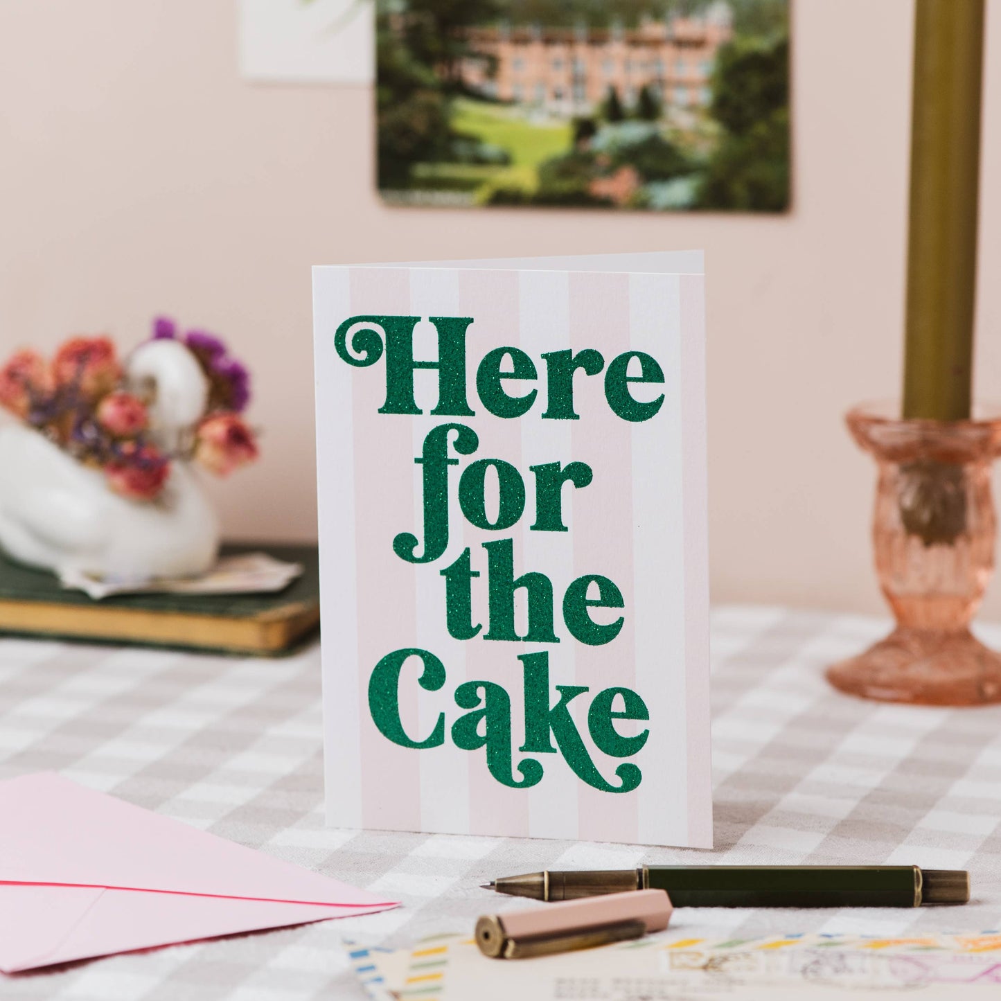 'Here for the Cake' Card with Biodegradable Glitter: Cellophane