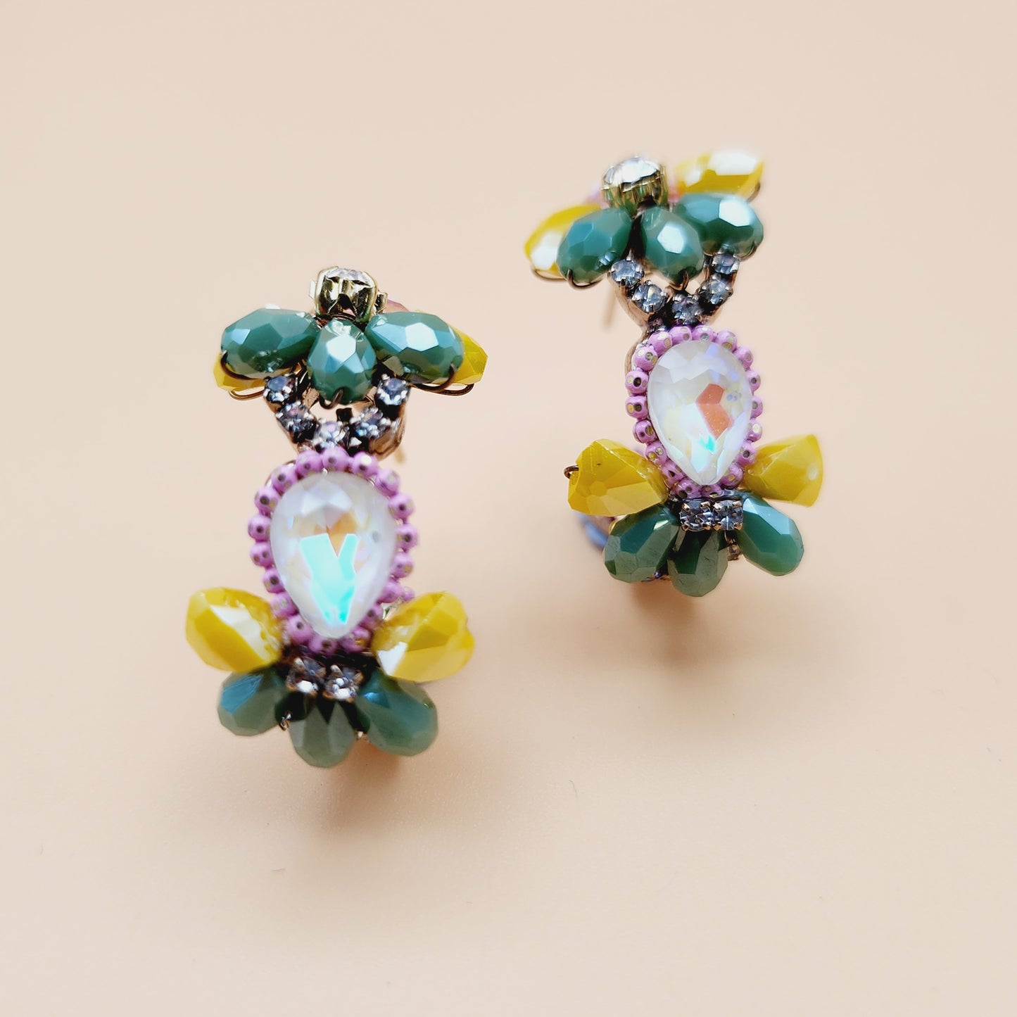 Handmade Earring - Pink, Yellow & Green