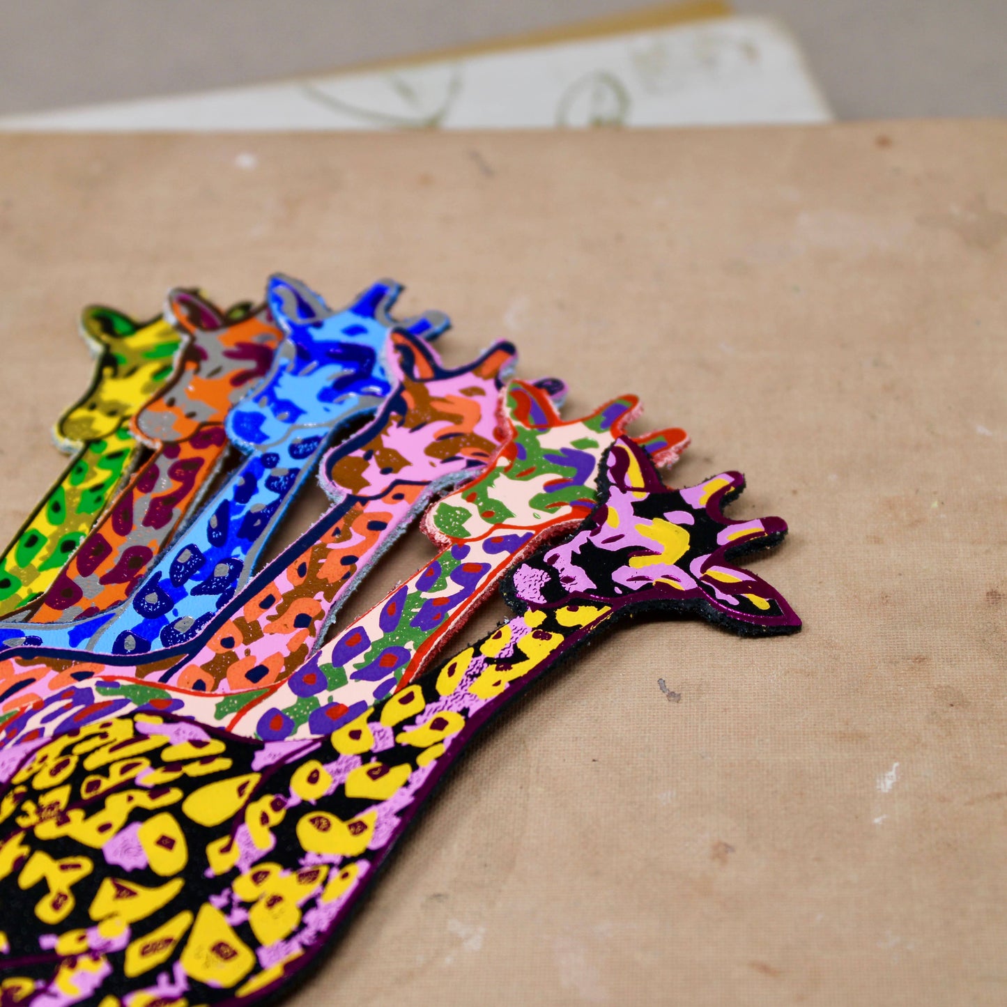 Giraffe Shaped Leather Bookmark - Orange