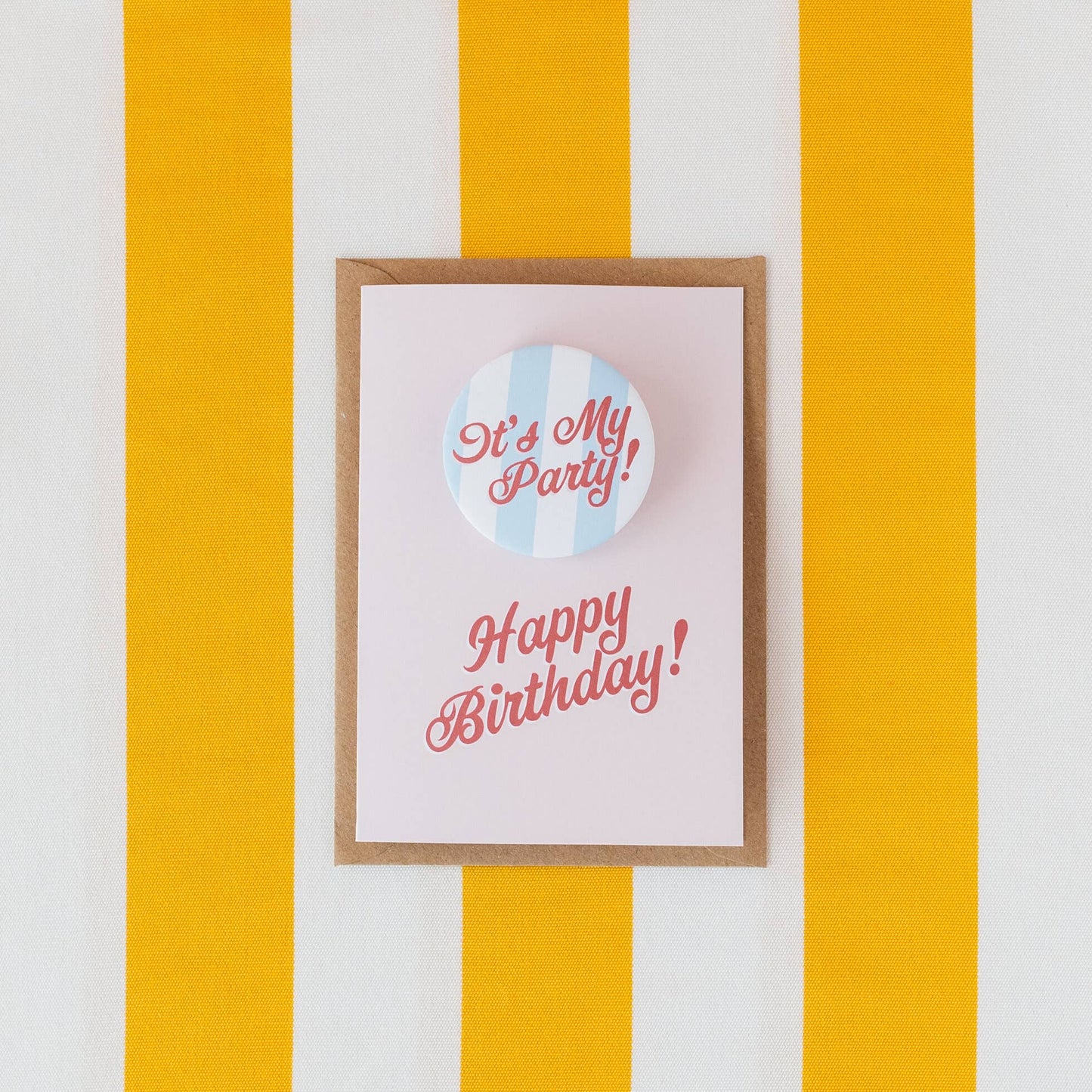 'It's My Party' Stripe Birthday Badge Card: Cellophane