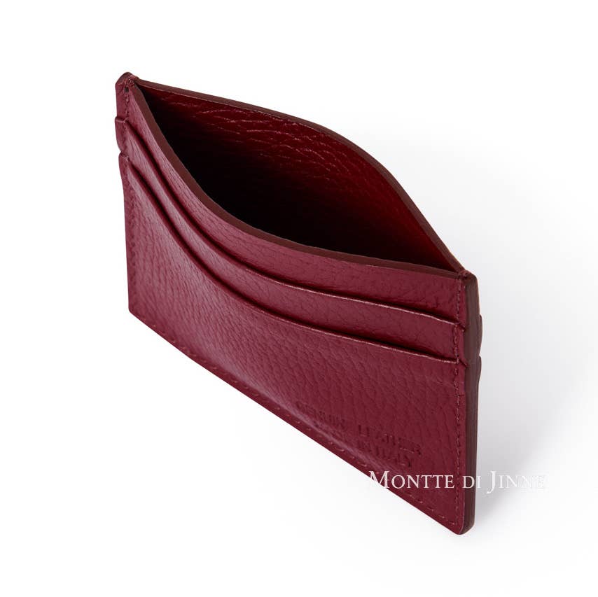 Italian Handmade Genuine Leather Dual-Sided Cardholder: Red Plum
