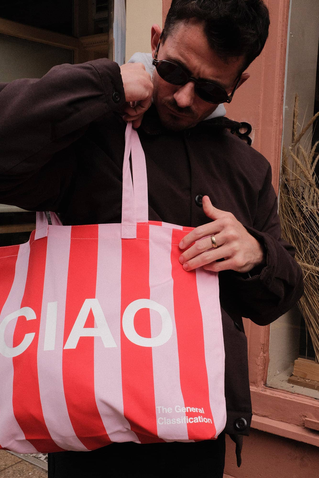 Ciao Tote Bag Pink & Red Stripe