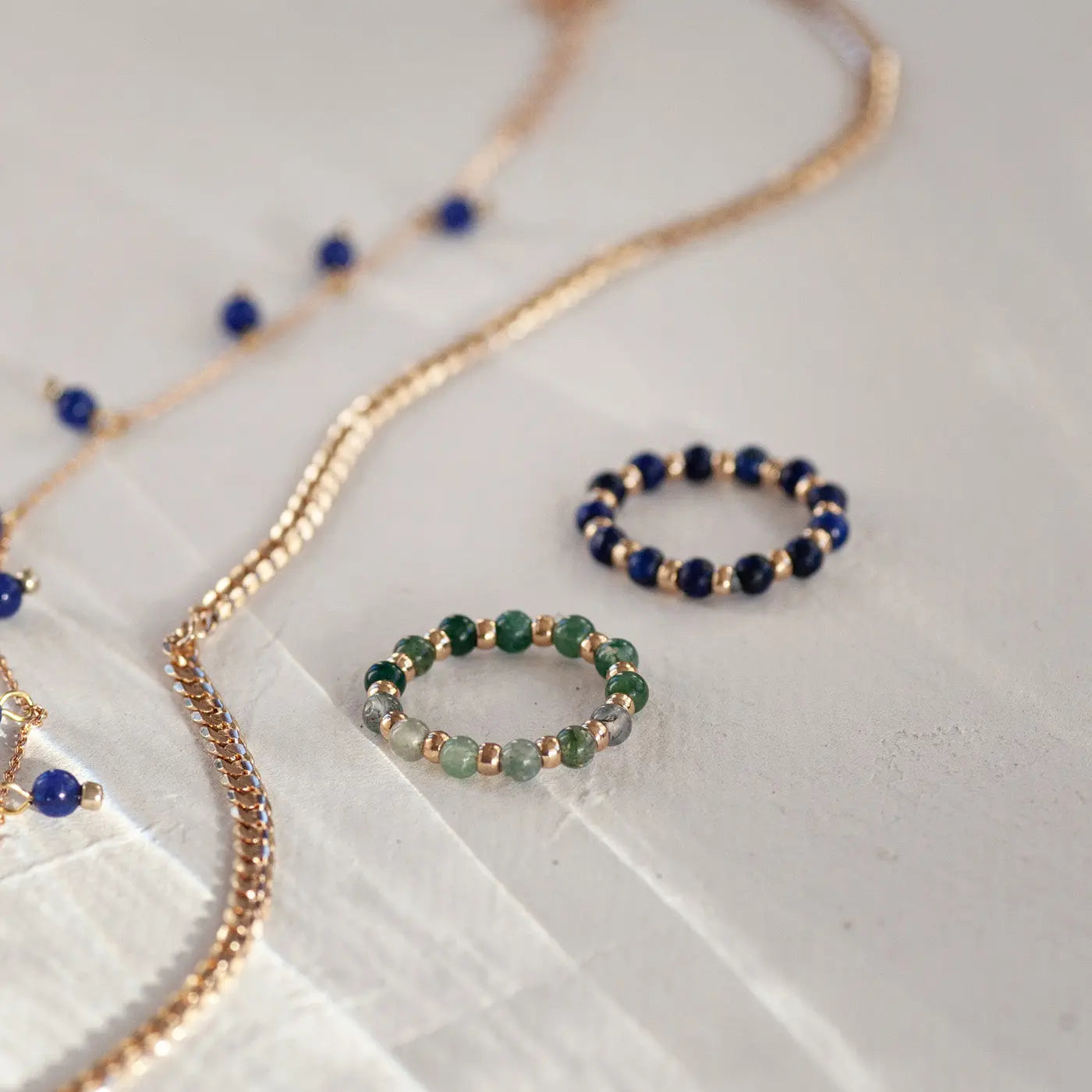 Stone and Bead Ring - Green Jade