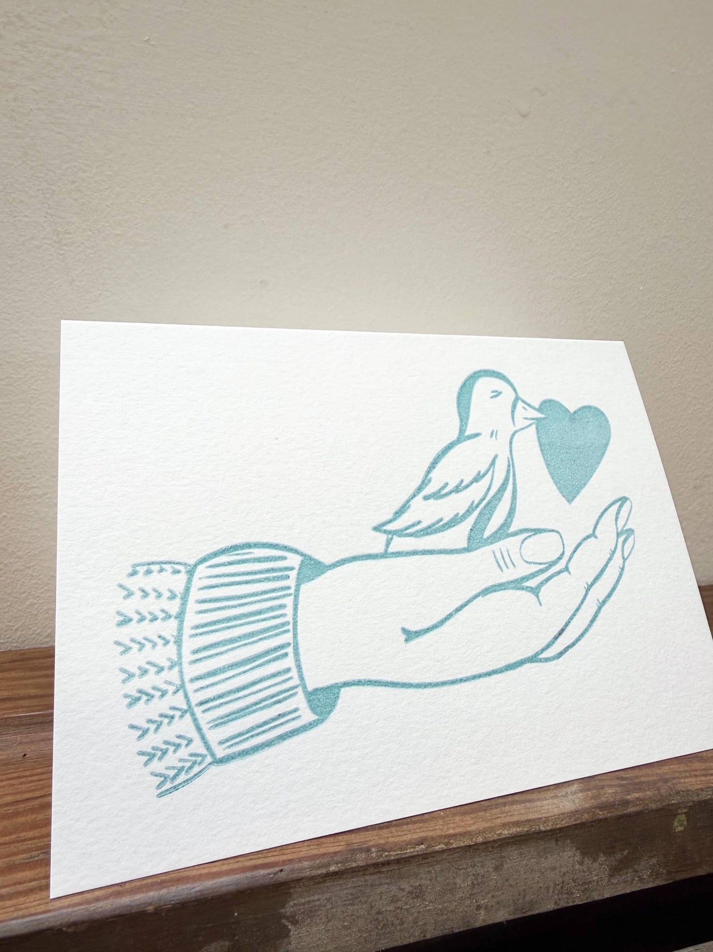 Bird in hand letterpress card - folk magic