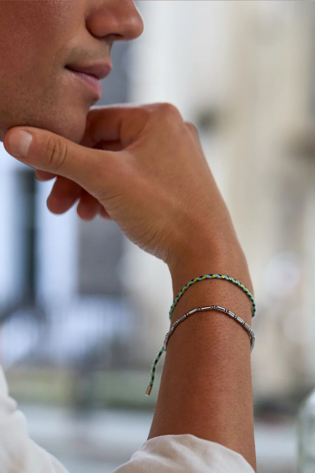 Green Cord and Beaded Stretch Duo Bracelet