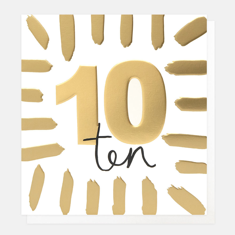 Gold Brushstrokes 10th Birthday Card