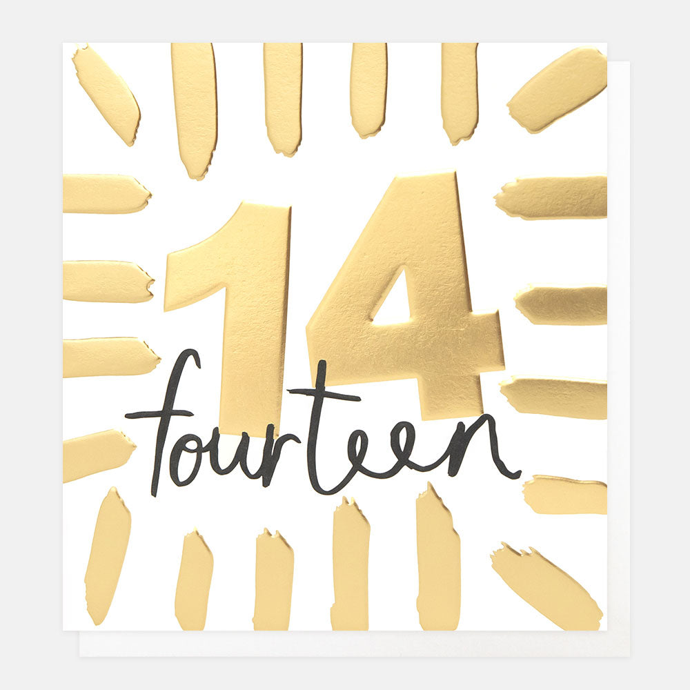 Gold Brushstrokes 14th Birthday Card
