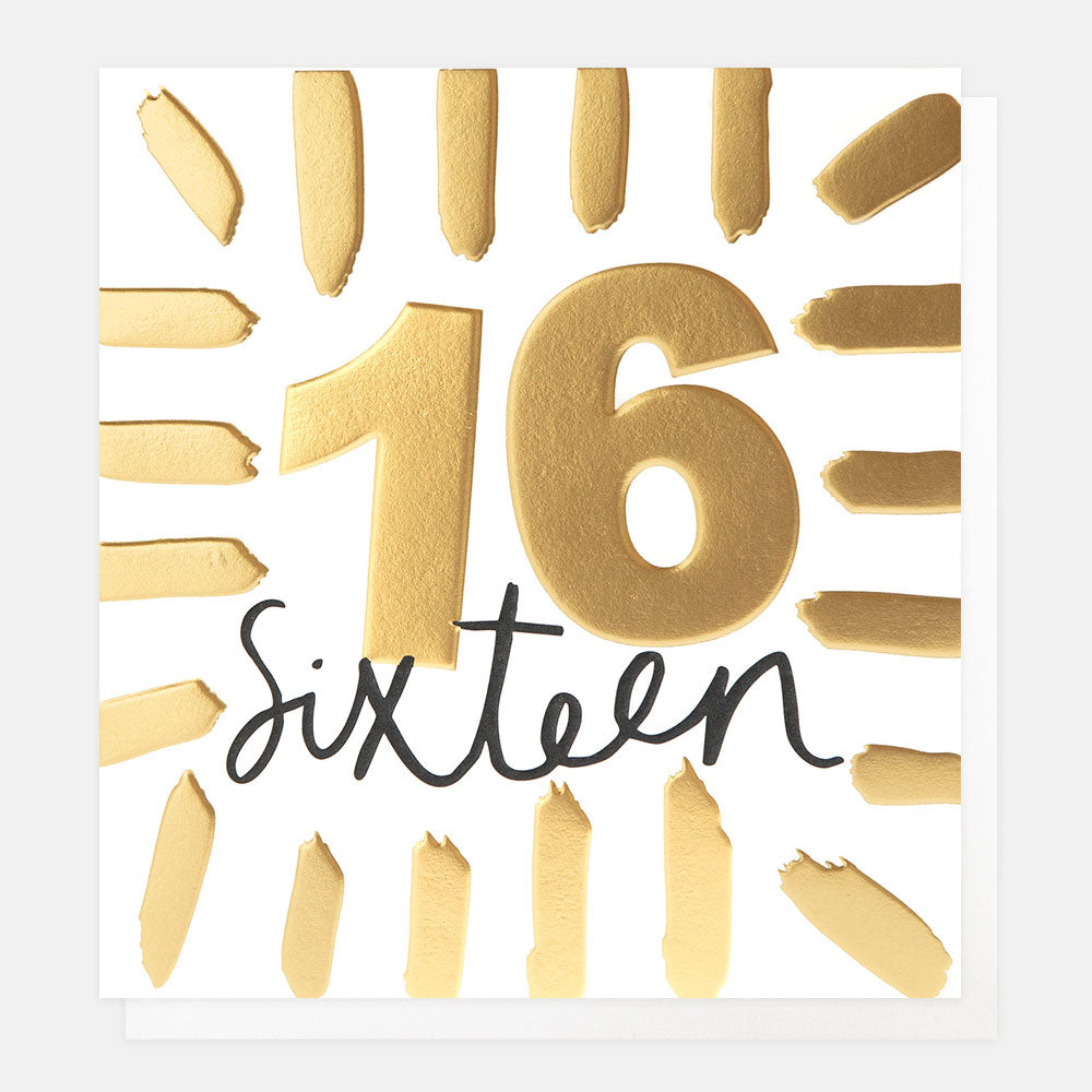 Gold Brushstrokes 16th Birthday Card