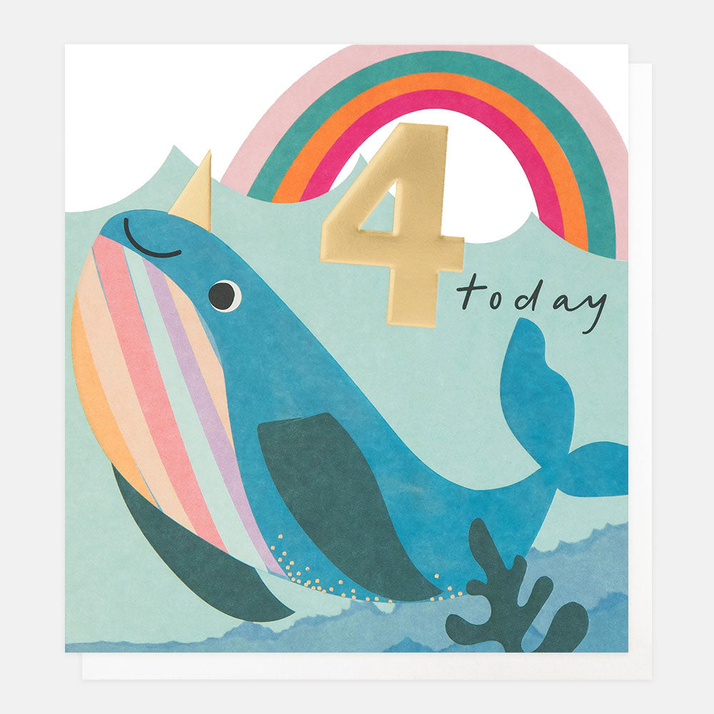 Narwhal & Rainbow 4th Birthday Card