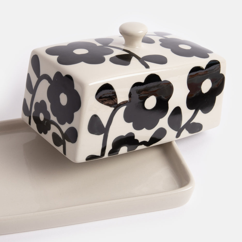 Mono Flower Stoneware Butter Dish