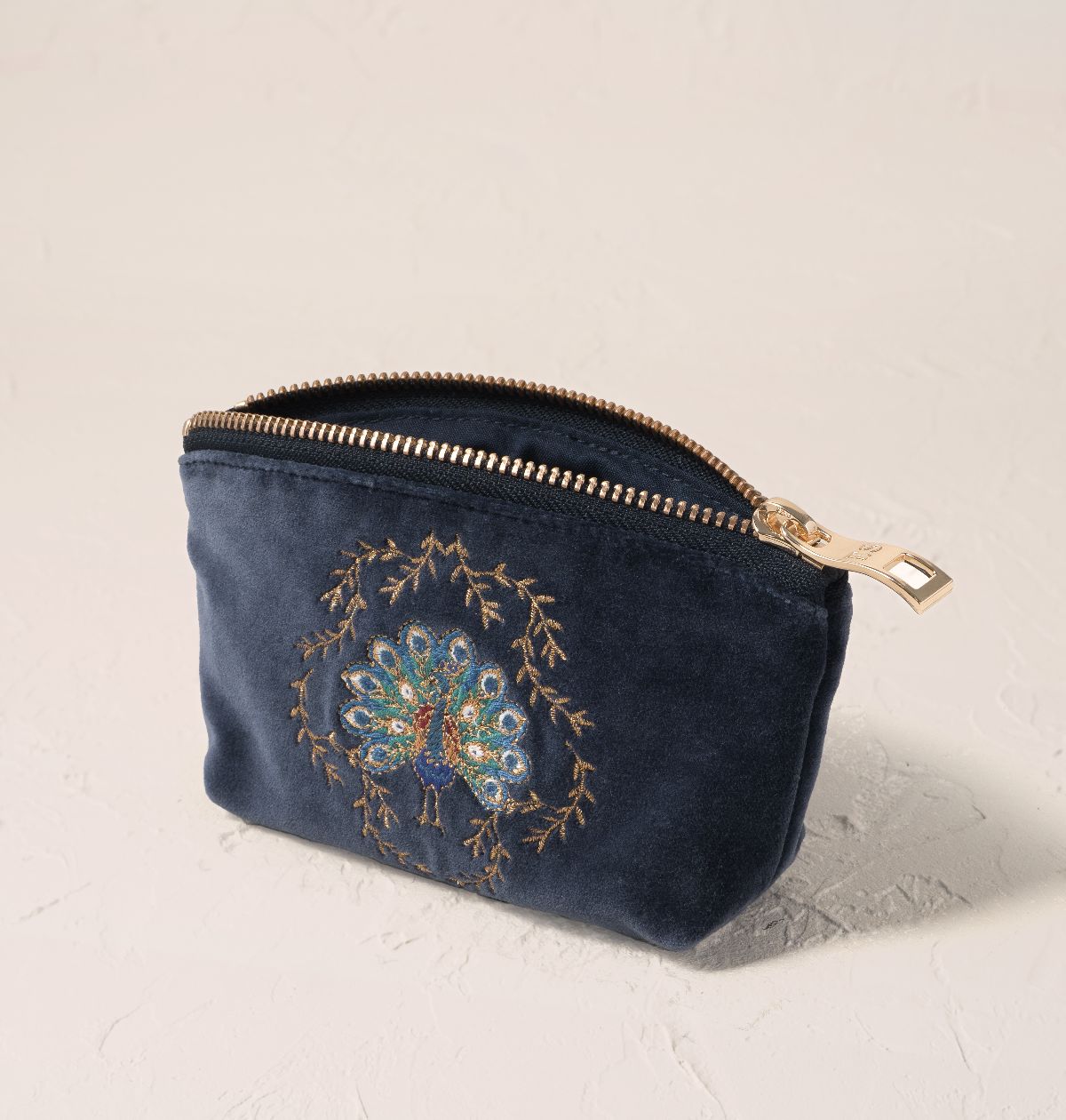 Botanical Peacock Coin Purse - Indigo Velvet