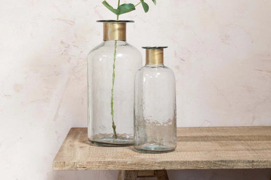 Chara Hammered Bottle - Clear Glass and Antique Brass