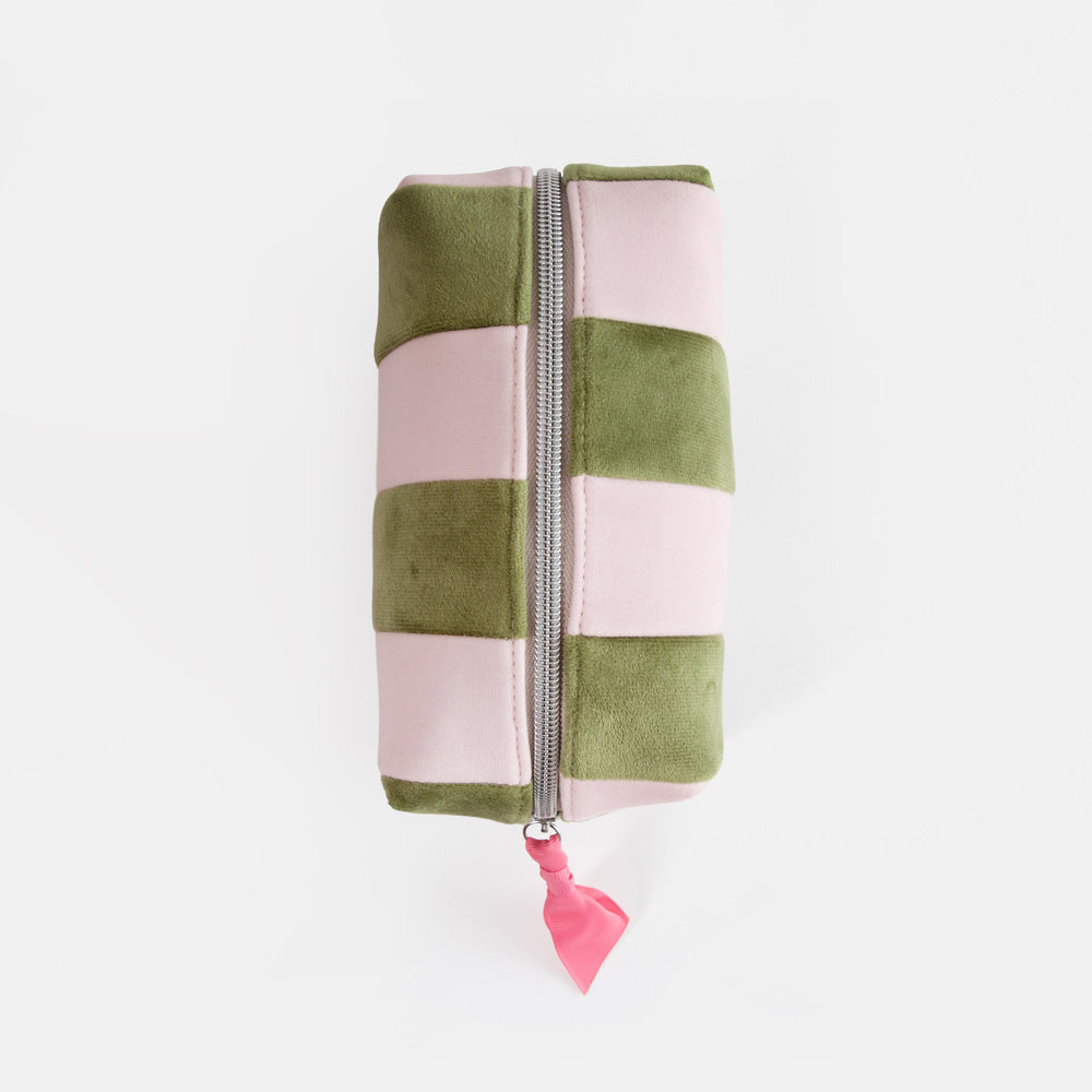 Pink and Green Stripe Cube Cosmetic Bag