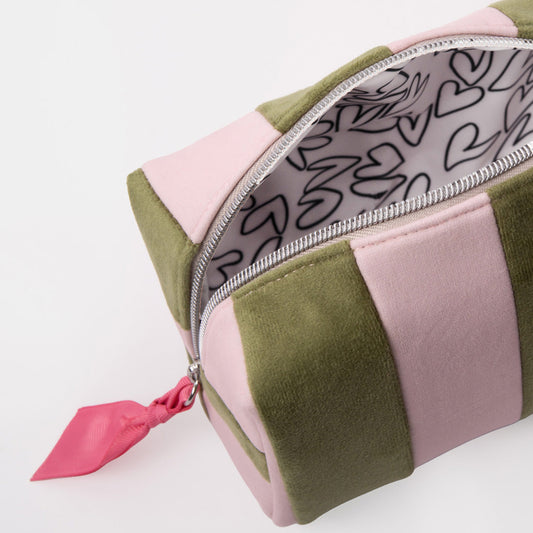 Pink and Green Stripe Cube Cosmetic Bag