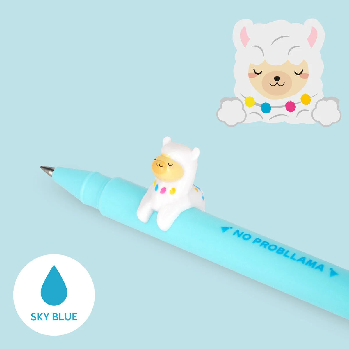 Legami Gel Pen With Llama Decoration - Sky Blue Ink - No Probllama