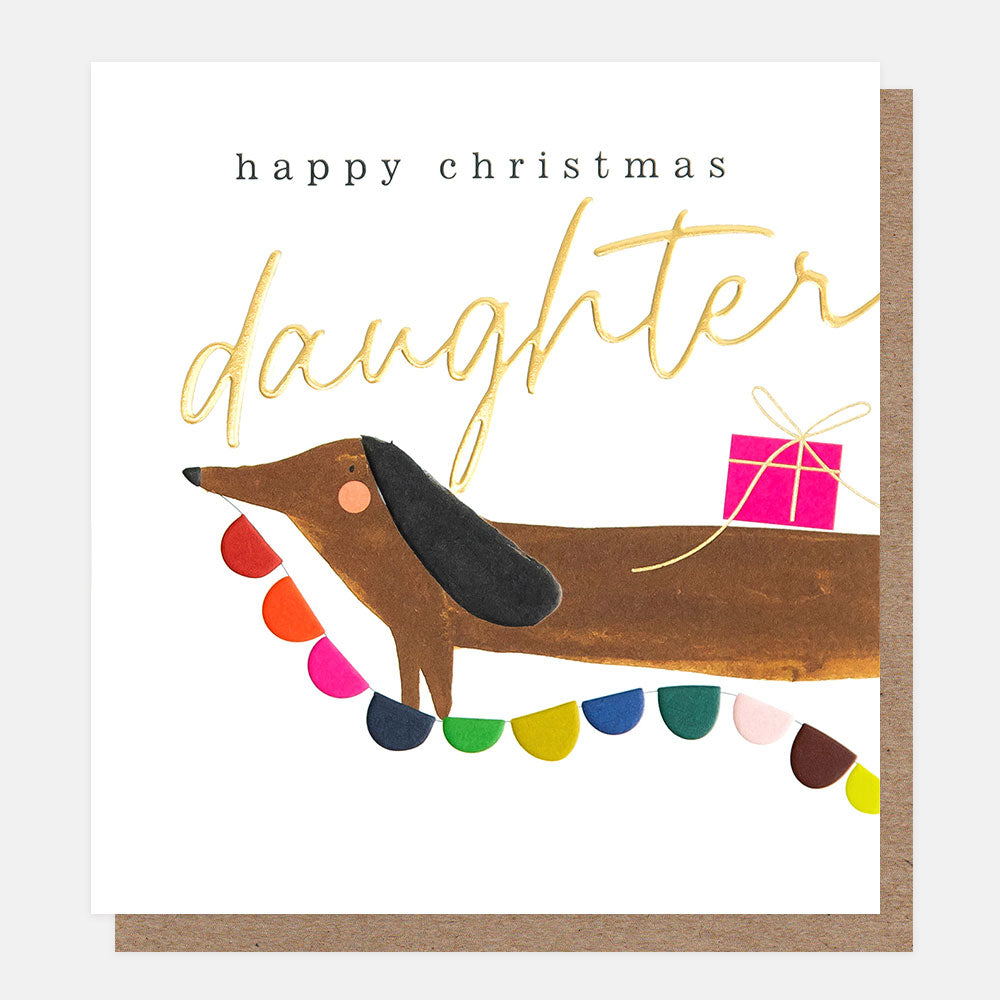 Sausage Dog and Bunting Happy Christmas Daughter Card