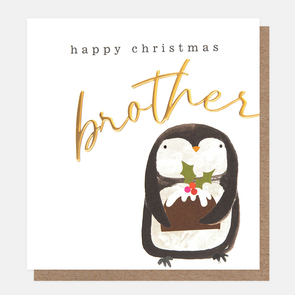 Penguin With Pudding Happy Christmas Brother Card