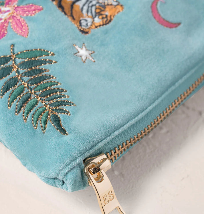 Celestial Tigers Velvet Everyday Pouch - Dusky Teal