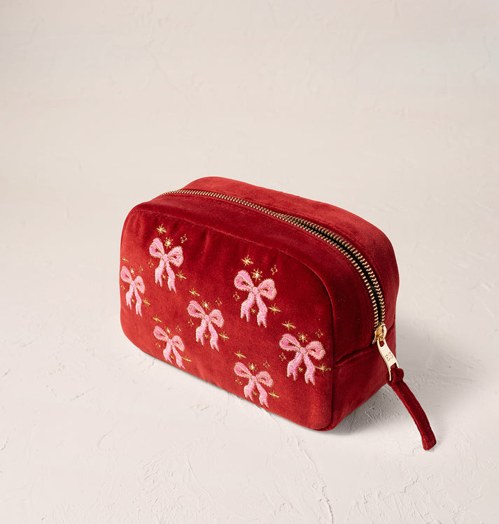 Dazzling Bows Velvet Makeup Bag - Rouge