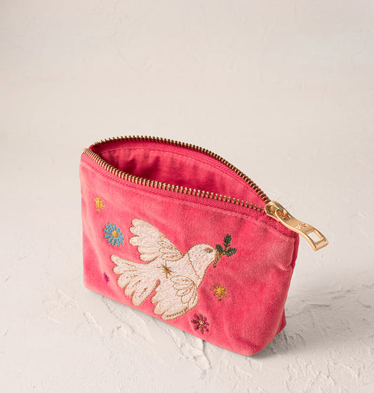 Doves Of Peace Velvet Coin Purse - Coral