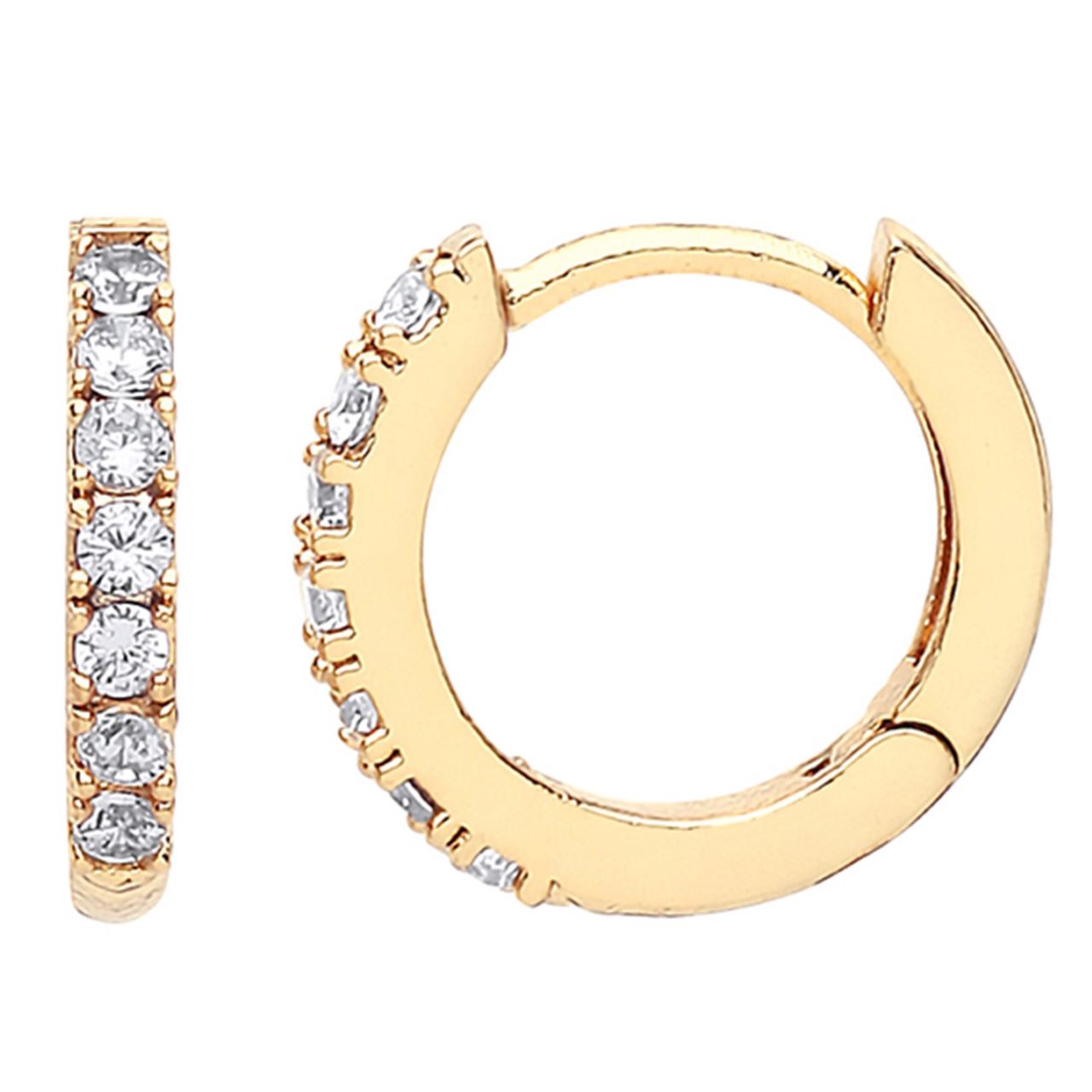 Pave Set Hoop Earrings with White CZ - Gold Plated