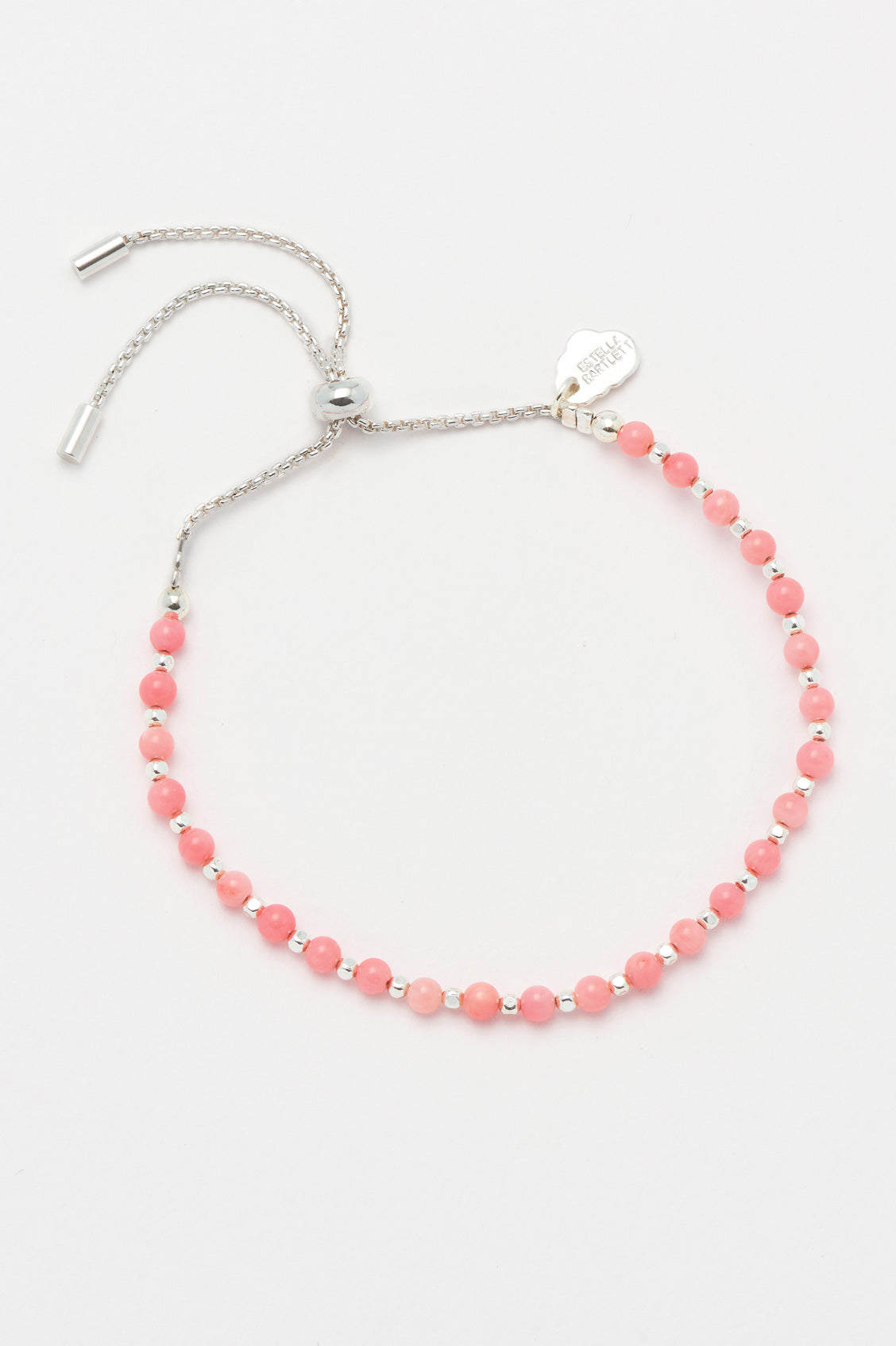 Amelia Coral Agate Bracelet in pouch - Silver Plated