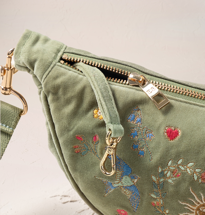 Earth Goddess Velvet Crossbody Sling Bag - Olive