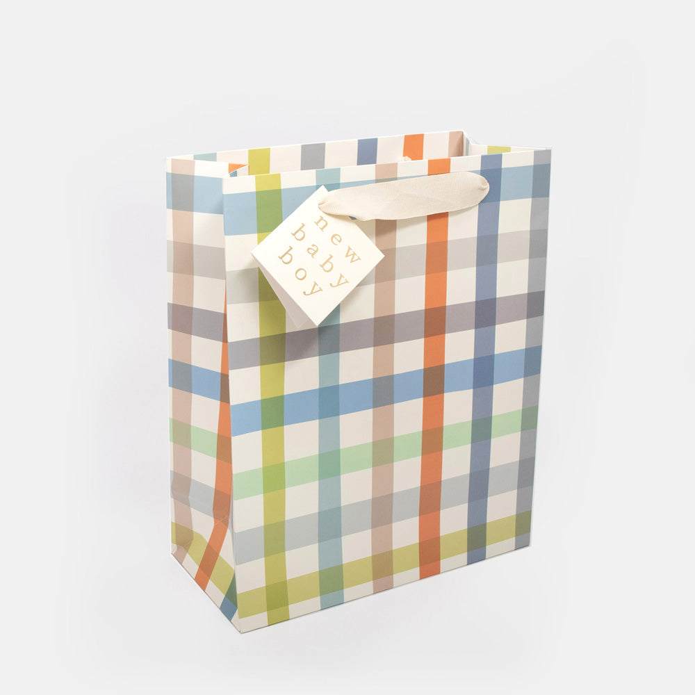New Baby Boy Multi Check Gift Bag - Large