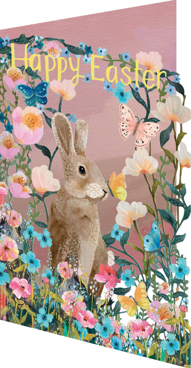 Flowery Egg & Rabbits Lsr Lasercut Card single