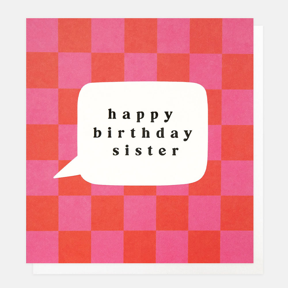 Red/Pink Check Birthday Card For Sister