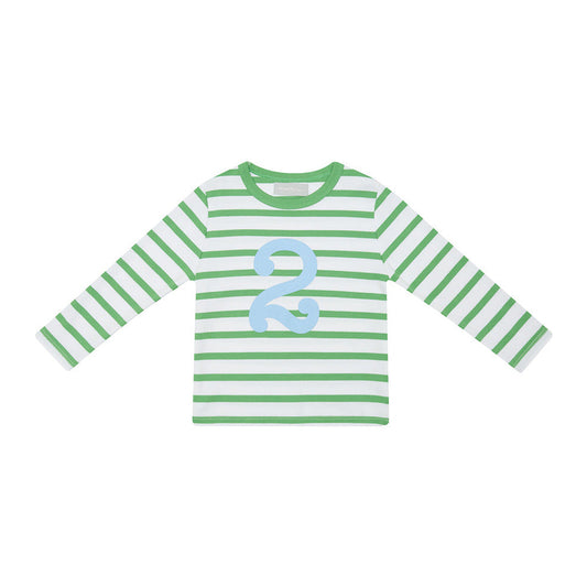 Age 2 Grass Green and White Breton Striped T-Shirt