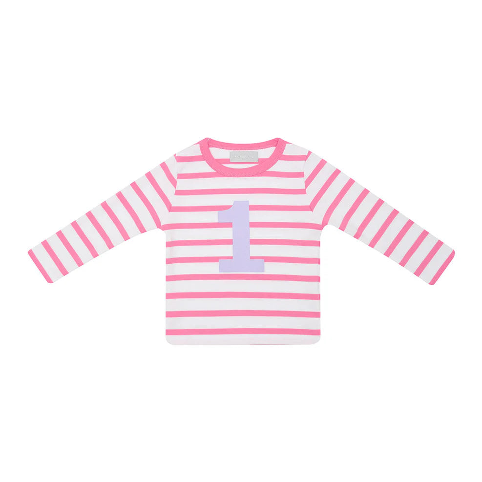 Age 1 Hot Pink and White Breton Striped T-Shirt