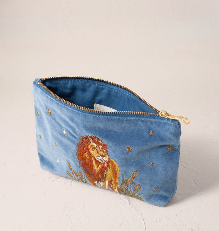 Lion Pride velvet Mini Pouch - Dusky Blue