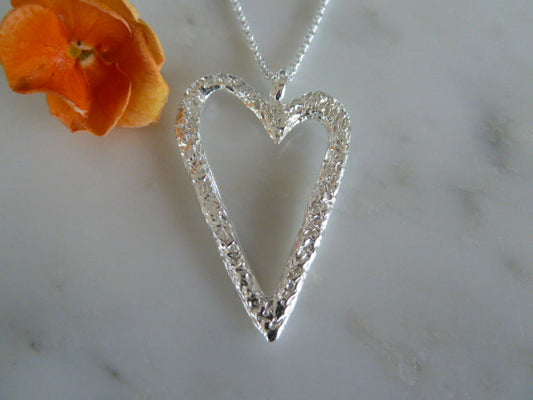 Sterling Silver Large Open Heart Pendant With 30" Chain