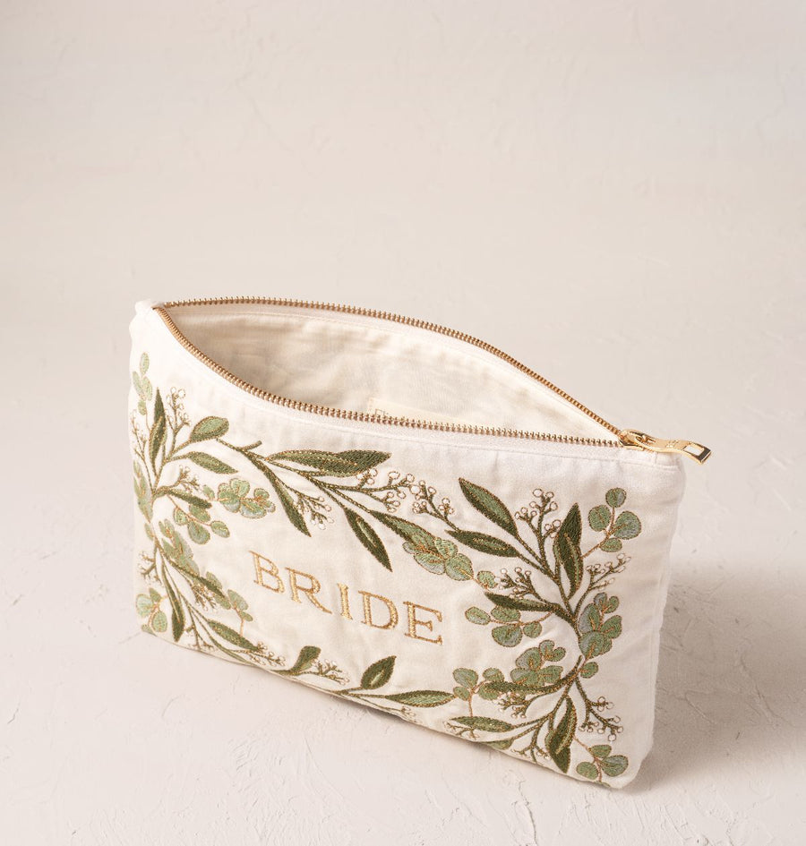 Olive Branch Bride Velvet Everyday Pouch - Cream
