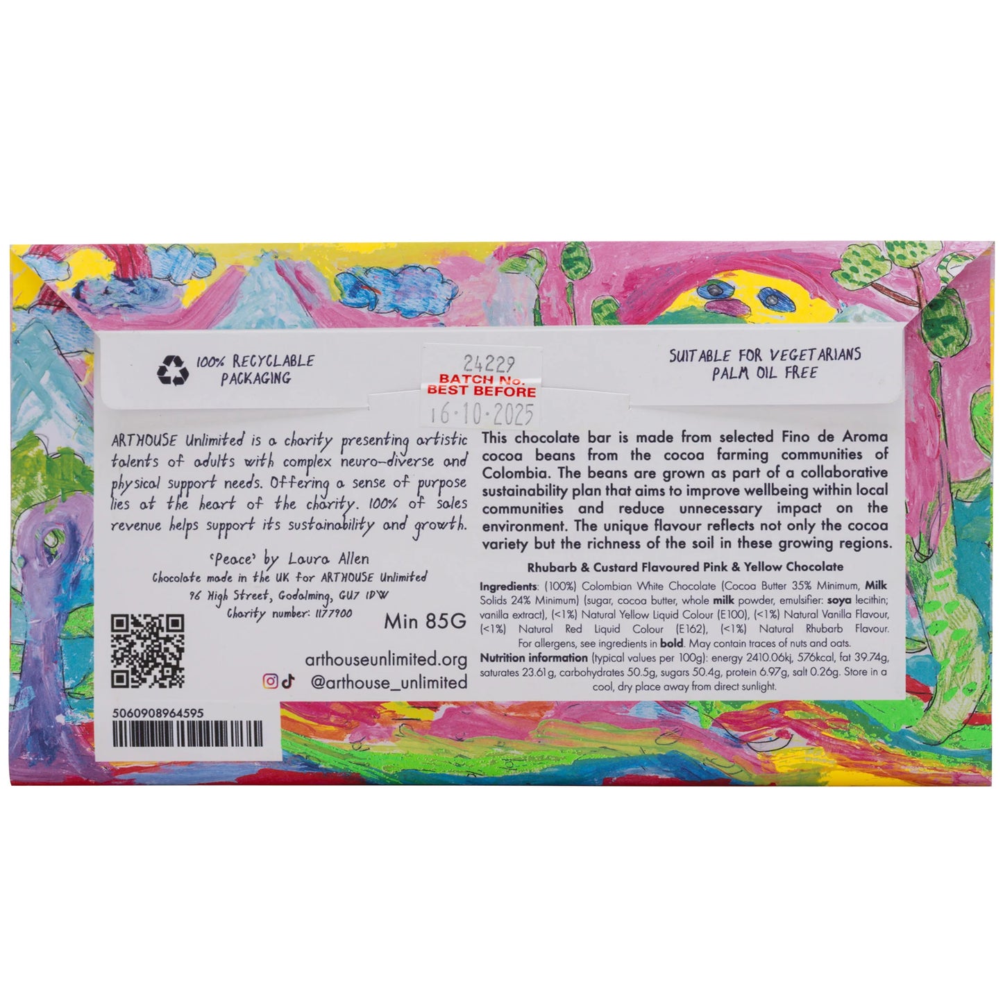 Peace Rhubarb & Custard Flavoured Pink & Yellow Chocolate