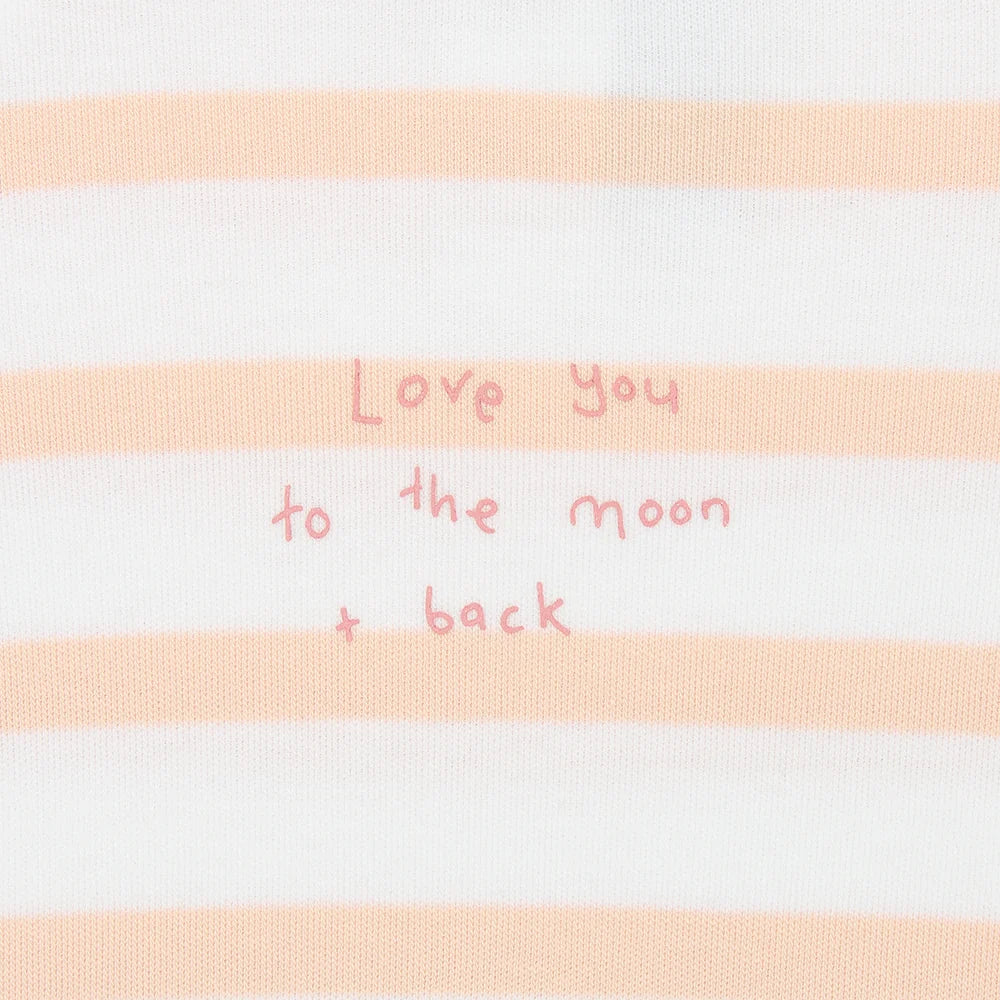 Powder Pink & White "Love You To The Moon and Back" Breton Striped All-in-One 0-1 month