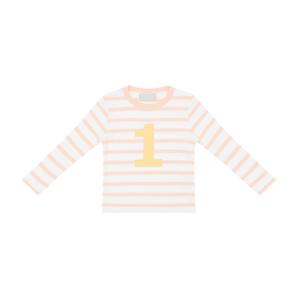 Age 1 Powder Pink and White Breton Striped Number T Shirt