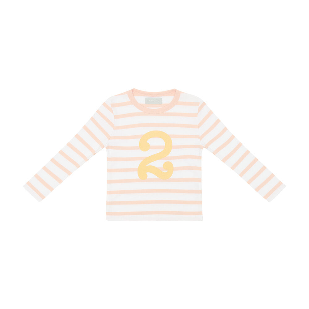 Age 2 Powder Pink and White Breton Striped Number T Shirt