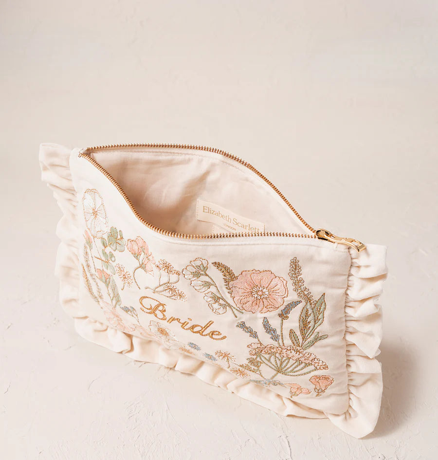 Pressed Flowers Bride Cream Velvet Everyday Pouch