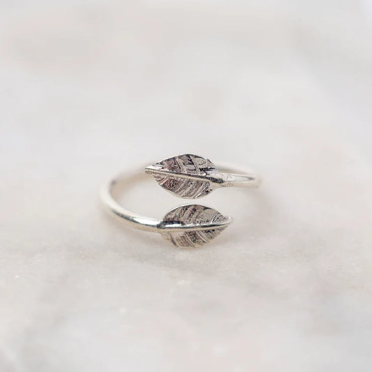 Adjustable Double Leaf Ring - Silver