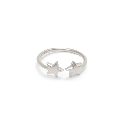 Adjustable Double Star Ring - Silver