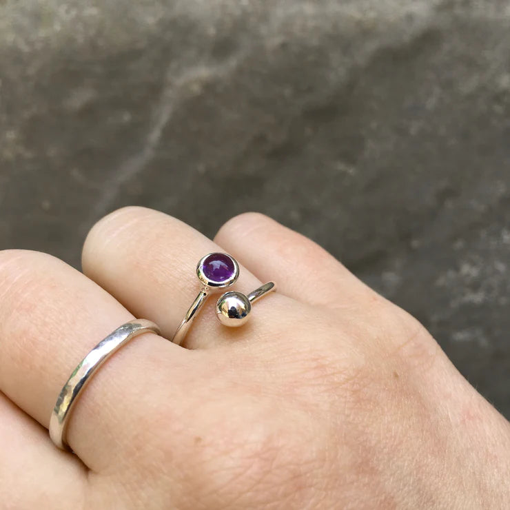 Adjustable Sterling Silver and Amethyst Ring (Birthstone for February)