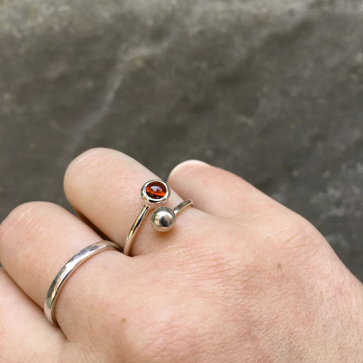 Adjustable Sterling Silver and Garnet Ring (Birthstone for January)