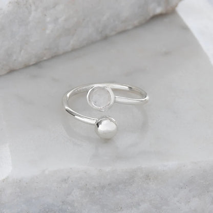 Adjustable Sterling Silver and Moonstone Ring (Birthstone for June)