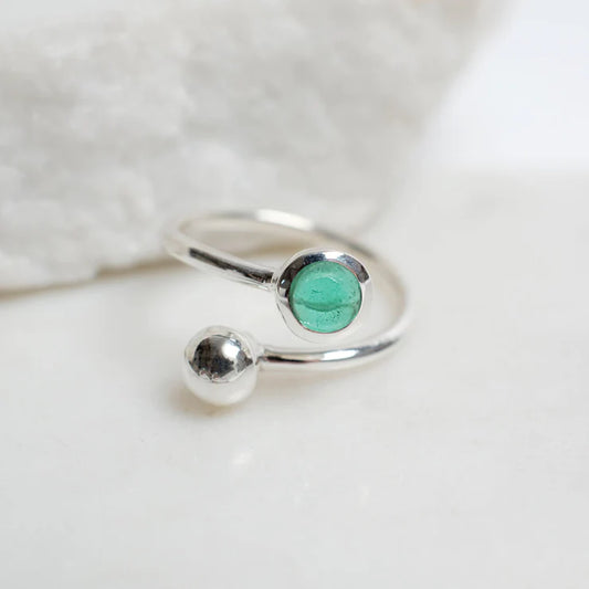 Adjustable Sterling Silver and Emerald Green Ring (Birthstone for May)