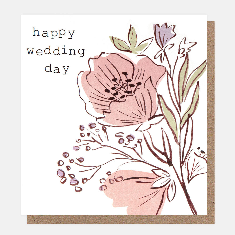 Happy Wedding Day Peach , Pink & Lilac Flowers