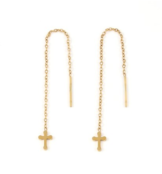 Claudia - Cross Chain Stud Earrings Stainless Steel