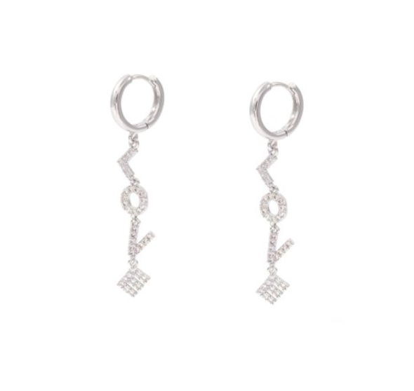 Millie- Love Letter Crystal Hoop Earrings Dangling - Silver
